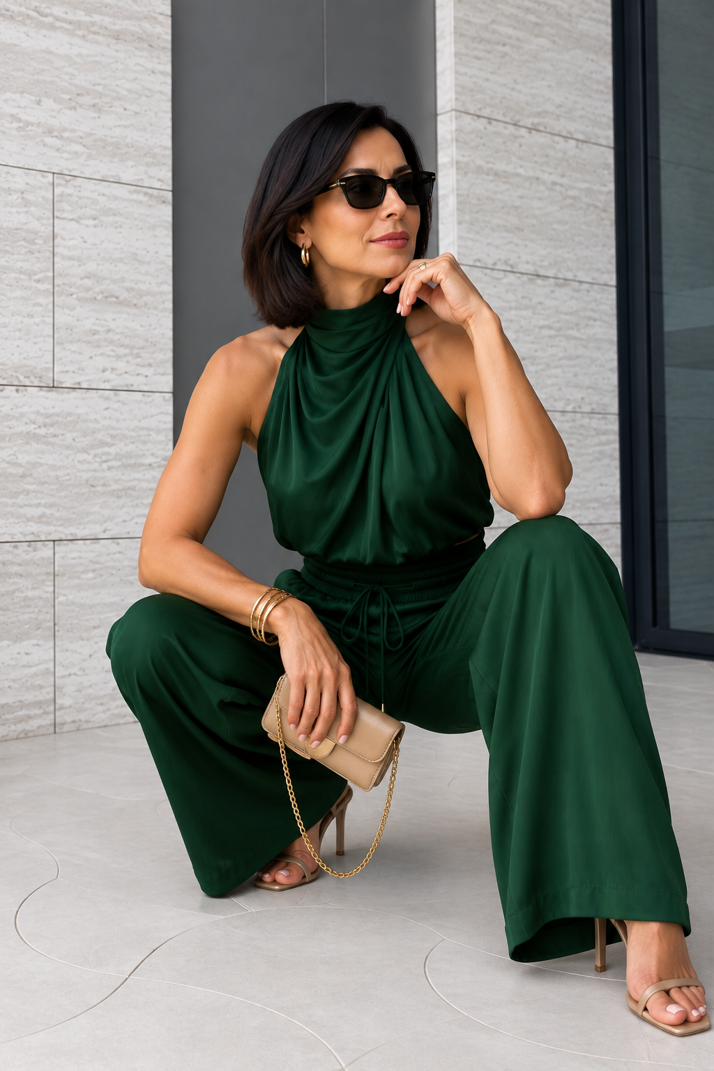 ELEANOR | Elegante conjunto de dos piezas con top halter y modernos pantalones de pierna ancha