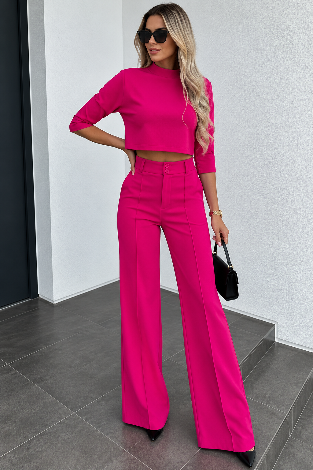 LISA | Conjunto elegante con top corto y pantalones de pierna ancha