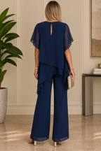 THERESA | Elegante conjunto de dos piezas para mujer con top asimétrico y pantalones de pierna ancha