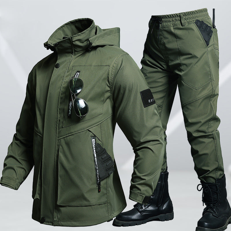 Herren-Set aus wasserdichter Softshell-Taktikjacke und -hose – winddichter Outdoor-Arbeitsanzug