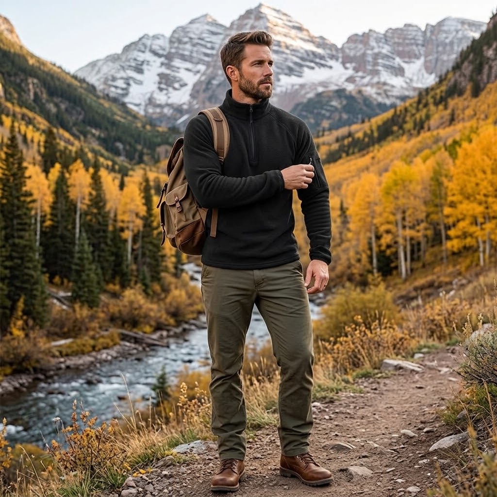 Herren-Fleecepullover mit halbem Reißverschluss und Ärmeltasche